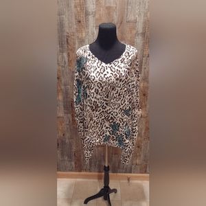 NWT $89 CHICO'S GARDEN BUTTERFLY ANIMAL PRINT WOMEN'S PONCHO TOP SZ L/XL NEW